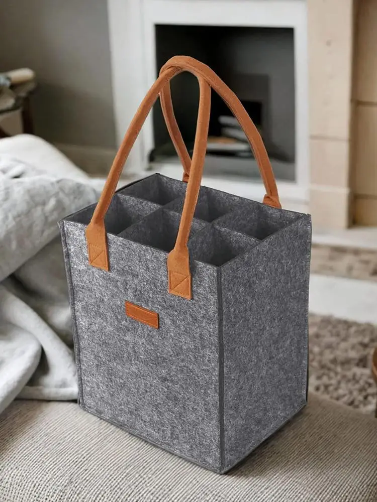 Portabottiglie da 6 bottiglie con divisore Borsa portaoggetti per vino in feltro Borsa regalo portatile per vino Scatola portaoggetti per vino rosso con manico - immagine 3