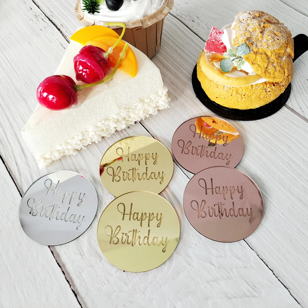 Geburtstagstorte Topper Acryl Gold Silber Alles Gute zum Geburtstag Jahrestag Kuchen Topper Runde Cupcake Topper Party Dessert Dekoration – Detail 1