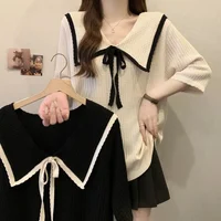 Plus Size Plus Size Ice Silk Knitted Short Sleeve T-Shirt Butterfly Knot Loose Slimming Collar Elastic Shoulder Women's plus ...