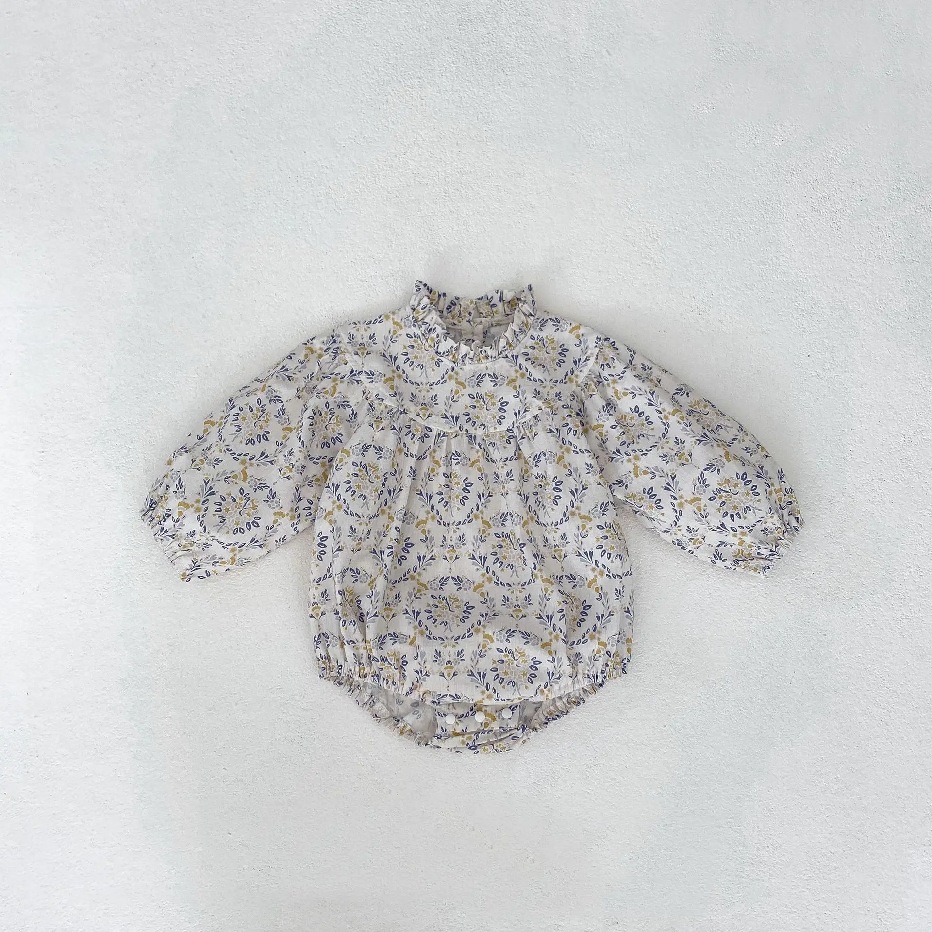 

2024 Spring Costume Newborn Girl Infant Ruffle Collar Floral Print Long Sleeves Bodysuti Baby Flower Cotton Casual Onesie 0-24M