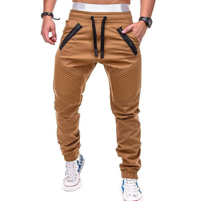 KPOP Fashion Style Harajuku Slim Fit Trousers Loose All Match Casual Sweat Pants Cotton Solid Pockets Zipper Tether Leggings