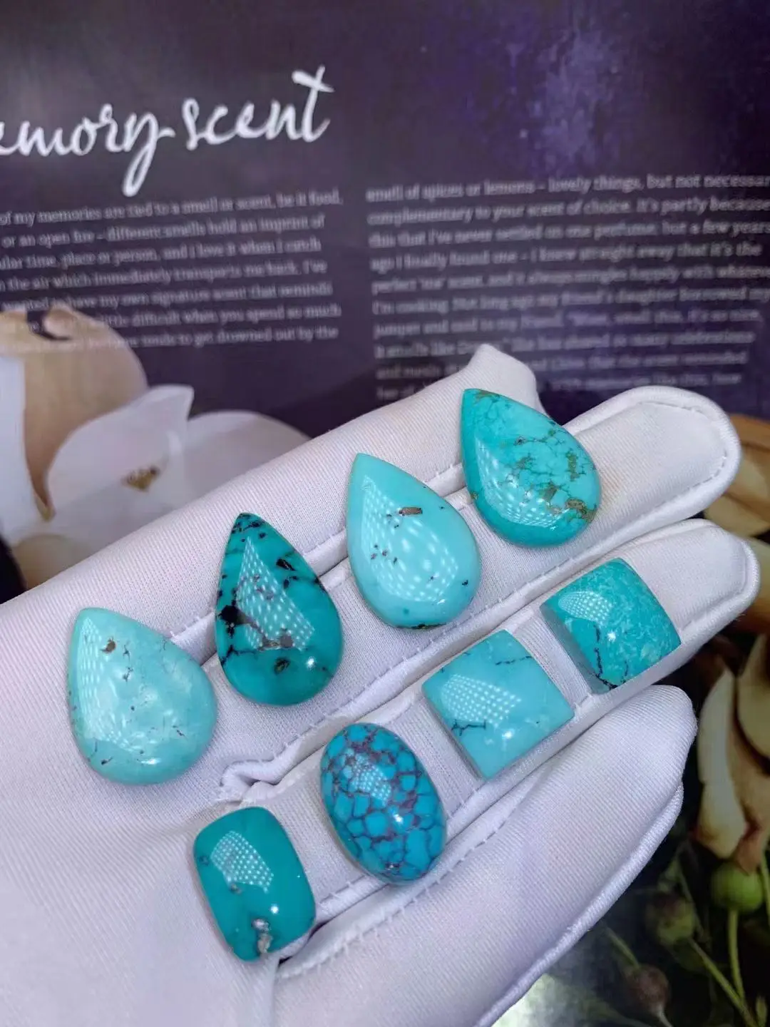 8pcs/lot natural Hubei turquoise ring face raw ore studded ring pendant beautiful condition geometry accessories gem jewelry diy