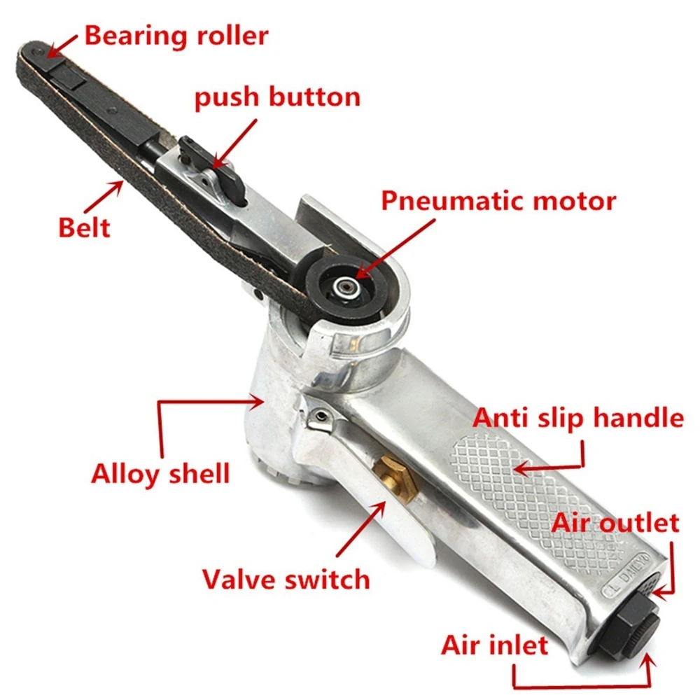3/8" Air Belt Sander Air Angle Grinding Machine with Sanding Belts for Air Compressor Sanding Pneumatic Tool Set 5