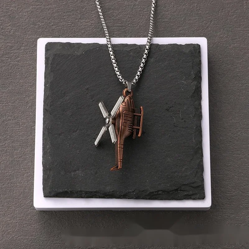 Version coréenne de Trampoline pour hommes, personnalité tendance, pendentif hélicoptère, collier de couple, cadeau pour femme, chaîne de pull hip-hop_voghion.com