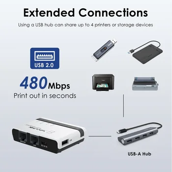 Server di stampa USB 2.0 LRP Condividi un LAN Stampanti di rete Ethernet Adattatore di alimentazione HUB USB Server di stampa di rete da 100 Mbps per PC