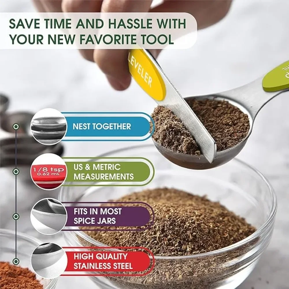 Stainless Steel Measuring Cup Magnetic Spoon Set Multifunction for Seasoning Flour Baking Cake Ideal Gift Kitchen Tools 17pcs kitchen measuring spoons measuring spoon set electronic measuring spoon measuring cup and spoon set