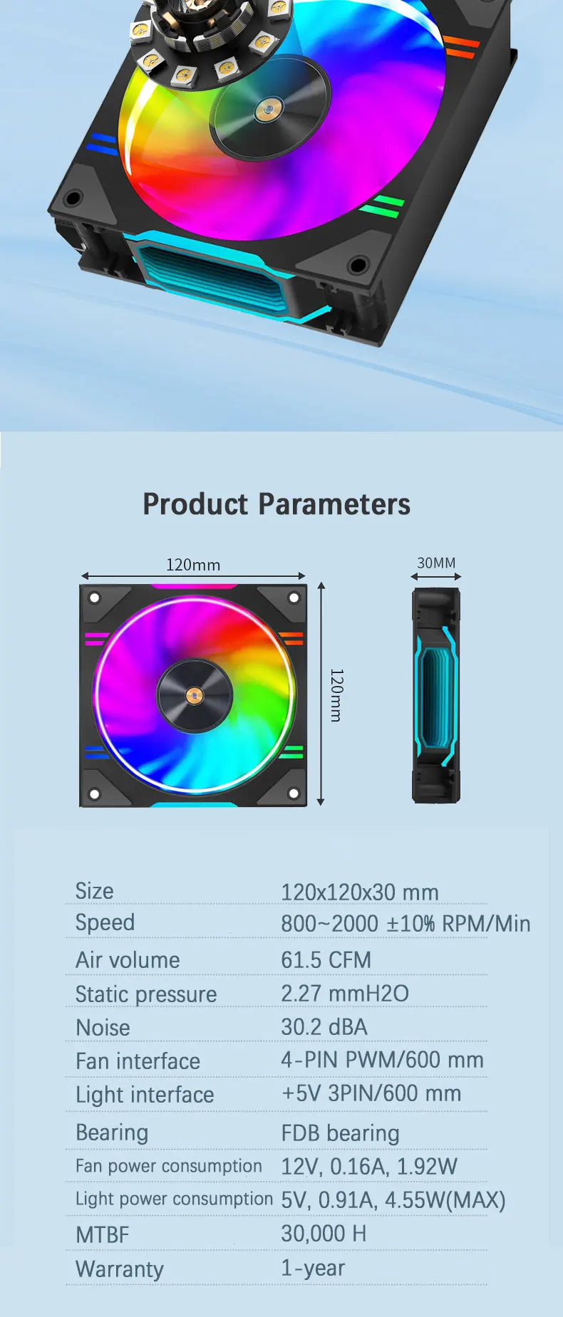D30 120X120X30mm Computer Chassis cooling fan Suitable for air cooling/water coo
