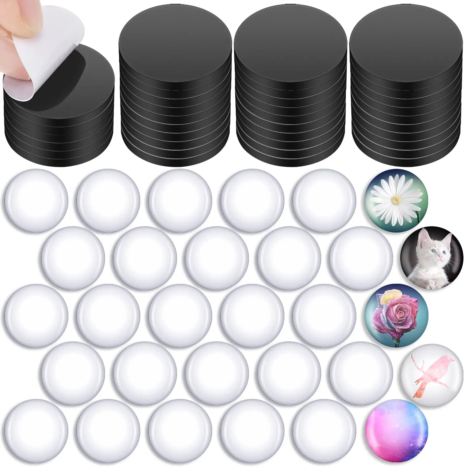 48PCS ตู้เย็นแม่เหล็กสําหรับงานฝีมือ DIY ชุดกลมใสโดม Cabochons แผ่นแก้วสําหรับตู้เย็น Office Locker ไวท์บอร์ด 1