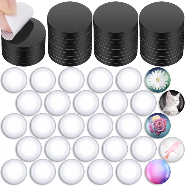 48PCS ตู้เย็นแม่เหล็กสําหรับงานฝีมือ DIY ชุดกลมใสโดม Cabochons แผ่นแก้วสําหรับตู้เย็น Office Locker ไวท์บอร์ด 1