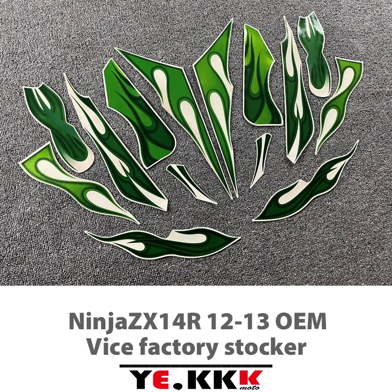 For NinjaZX14R 12-13 Ninja ZX 14R 2012-2013 ZX14R Full Set of OEM Replica Stickers Full Car Decals Flame Green