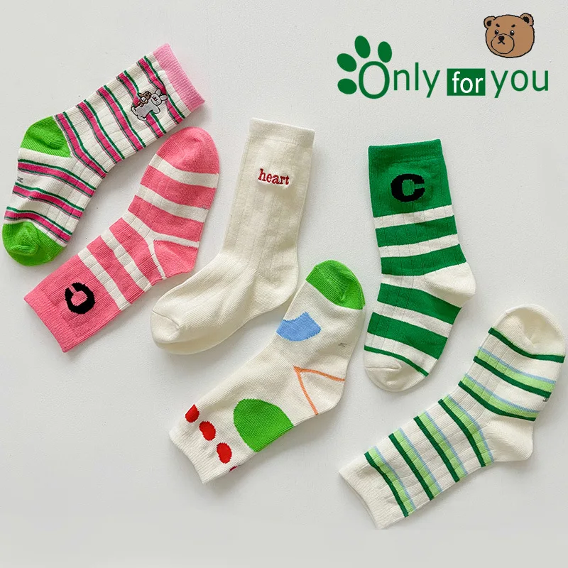 Children Socks Girls Spring Autumn Calf Socks Letter Striped Pattern Sports Socks Kids Socks Baby Boys Cotton Socks 5