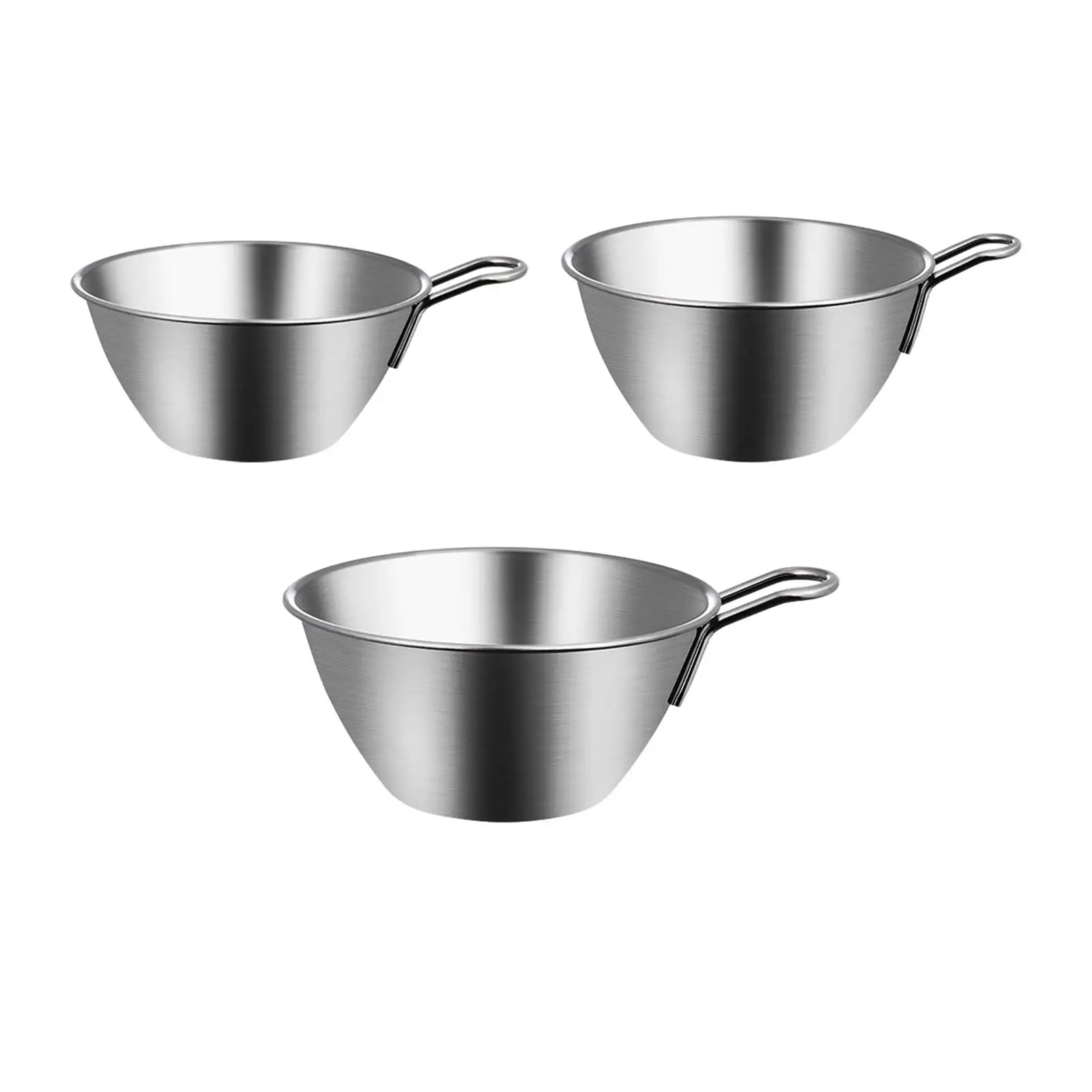 Stainless Steel Mixing Bowl with Long Handle Cooking Bowl Serving Bowl Egg Whisking Bowl for Dessert Soup Sauce Storage