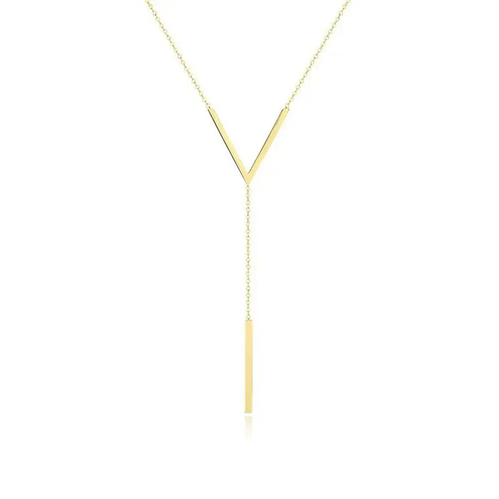Gold-color Stainless Steel Long Bar Tassel Paragraph Collarbone Minimalist Shaped Holiday Necklace Female Party V Necklace F1X3 3