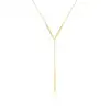 Gold-color Stainless Steel Long Bar Tassel Paragraph Collarbone Minimalist Shaped Holiday Necklace Female Party V Necklace F1X3 3
