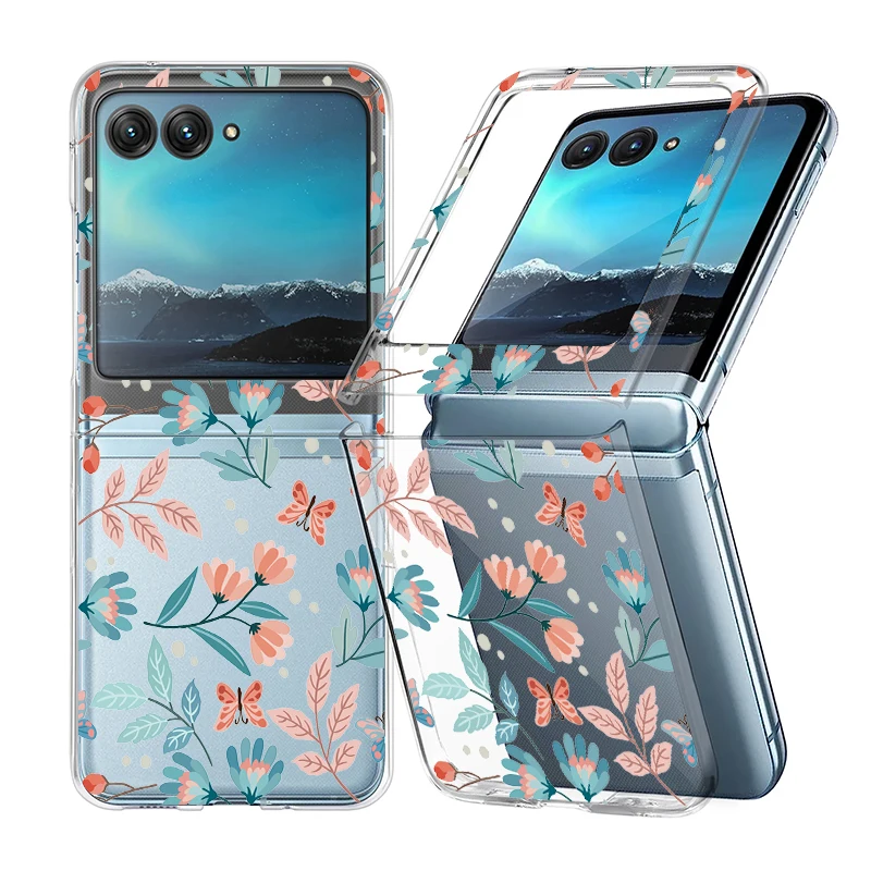 Clear Hard PC Phone Cover with Floral Design and Shockproof Bumper
