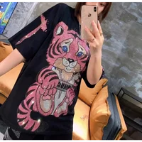 Diamond Stamping Tiger Letter Design Plus Size Women's T-shirt Street Personality Y2K Fashion Plus Size Tops Summer New T-shirts - Image 5