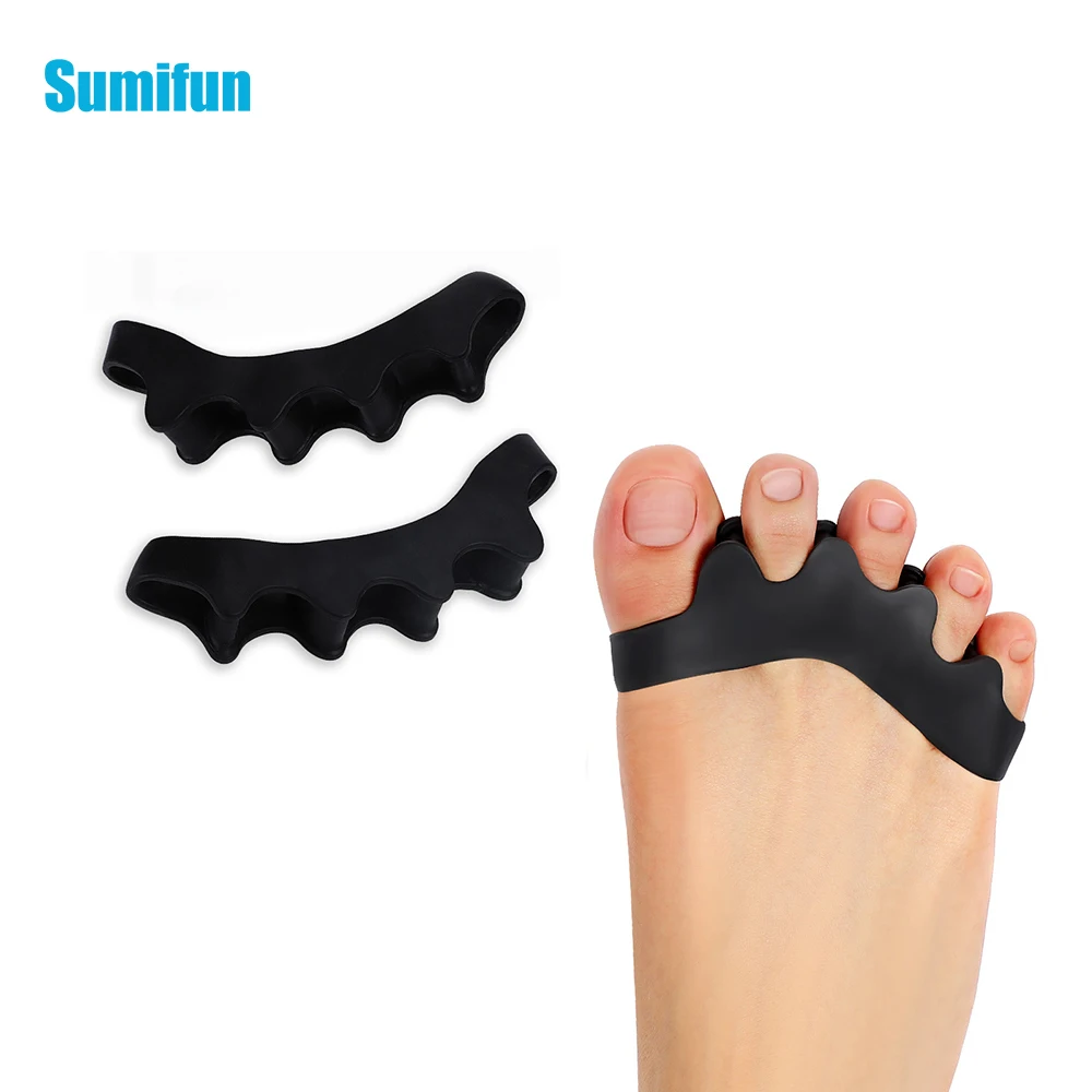 2Pcs/pair Black Silicone Five Hole Toe Separator Thumb Hallux Valgus Correction Toes Orthopedics Foot Health Care Protector