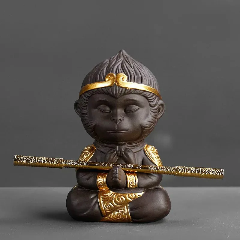 NOOLIM Chinese Purple Clay Kung Fu Small Teaset Creative Monkey King Tea Pet Animal Statue Home Decoration Ornaments