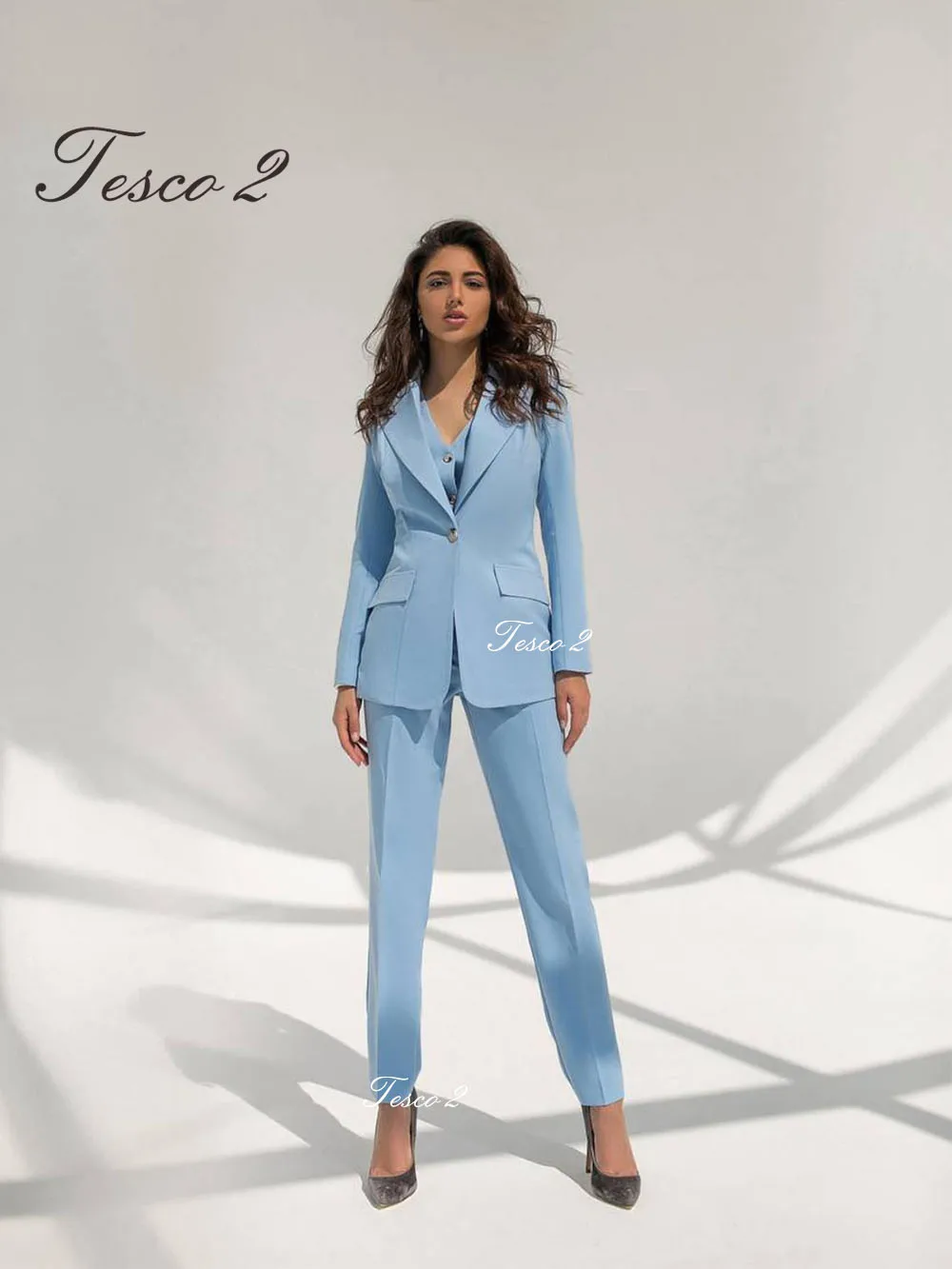 Womens New Light Blue Suits Blazer With Pants Two Piece Set Office Elegant  Work | eBay