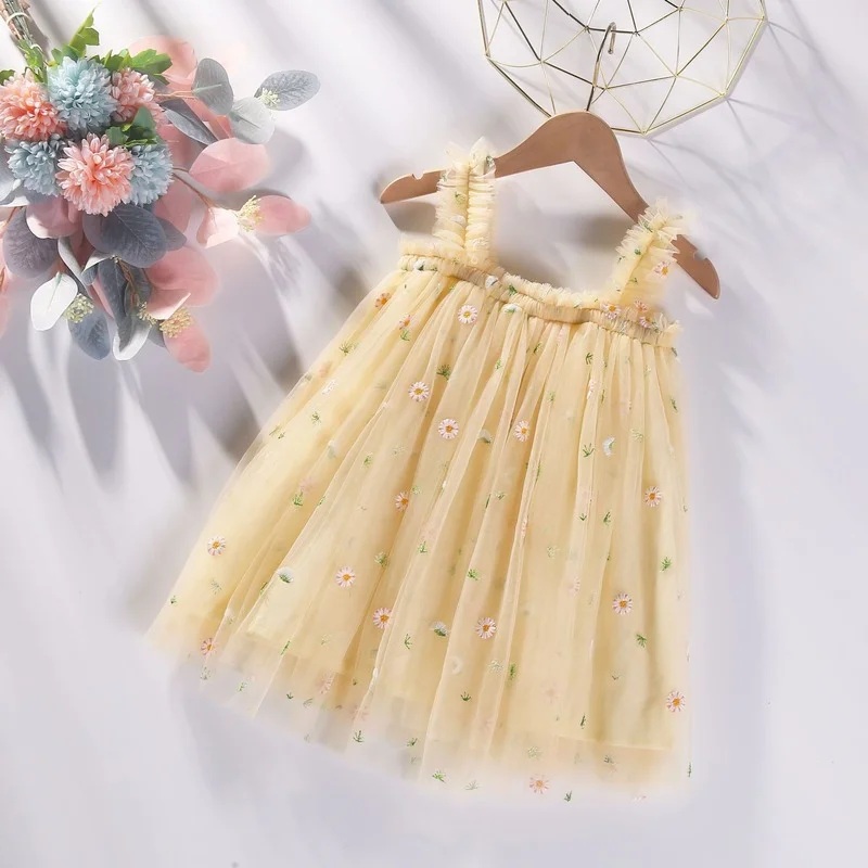 Girls Summer Dress Cute Strap Tulle Baby Girl Dress Embroidery Birthday Girl Party Princess Dresses Toddler Clothes CL805 girls dress princess costume kids clothes