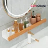 Bathroom Shelves，Wood bathroom shelf wall without drilling, Seasoning Board shower Storage Rack，No drill bathroom shelf 1