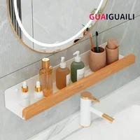 Bathroom Shelves，Wood bathroom shelf wall without drilling, Seasoning Board shower Storage Rack，No drill bathroom shelf 1
