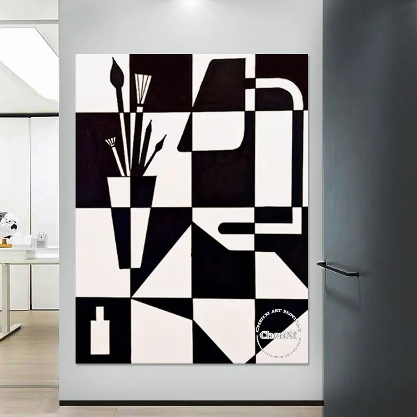 

Big Size Home Porch Decor Black White Oil Painting Canvas Artwork 100% Hand-painted Unframed Abstract Wall Luxury Murals Art