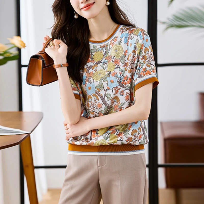 جديد الربيع الصيف عارضة تي شيرت أزياء مطبوعة السيدات تي شيرت قصير الأكمام المحملات قمم
