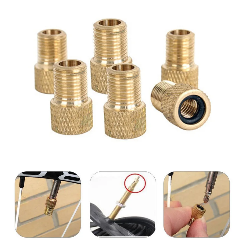 

5Pcs Copper Bicycle Valve Adapters Mountain Road Bike Conversion Head Converter Presta To Schrader Adaptor Gas Nozzle Air Valve