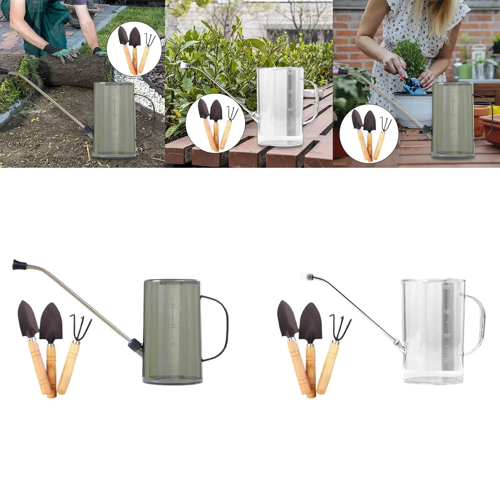 1L Watering Can with 3 Gardening Tools Practical Wear Resistant Watering Pot Kettle for Office Flower Bonsai Indoor Outdoor