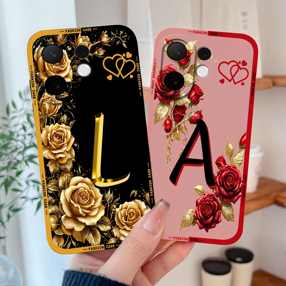 Fashionable Rose Letters Soft Liquid Silicone Phone Case with Camera Coverage and Anti-Drop Protection