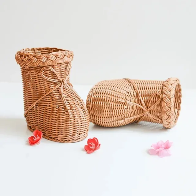 Creative Basket Imitated Rattan Woven Plastic Shoe Shape Storage Home Shop Desktop Decoration Personalized Flower 6