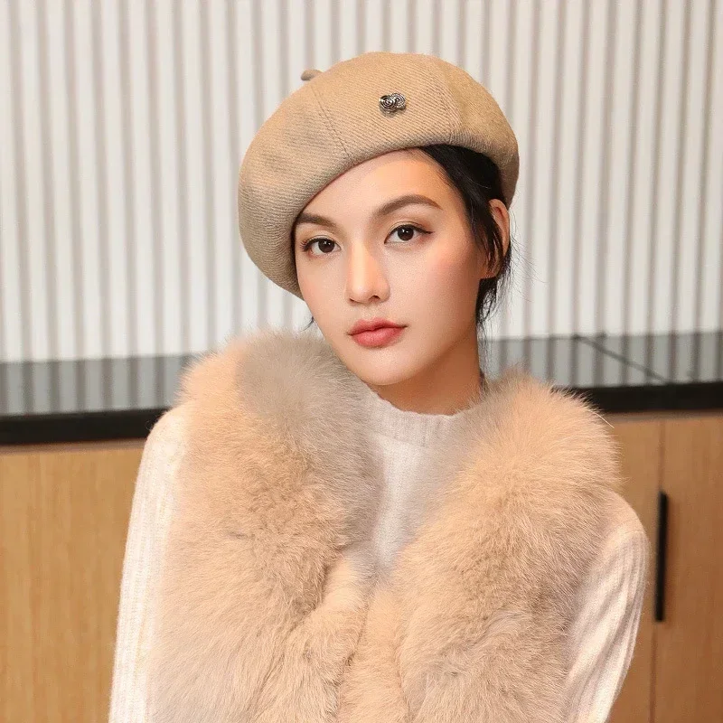 

Winter High Quality Thick Warm Wool Octagonal Hat Women Fashion Newsboy Cap Korean Felt Newspaper Cap Ladies Chic Beret