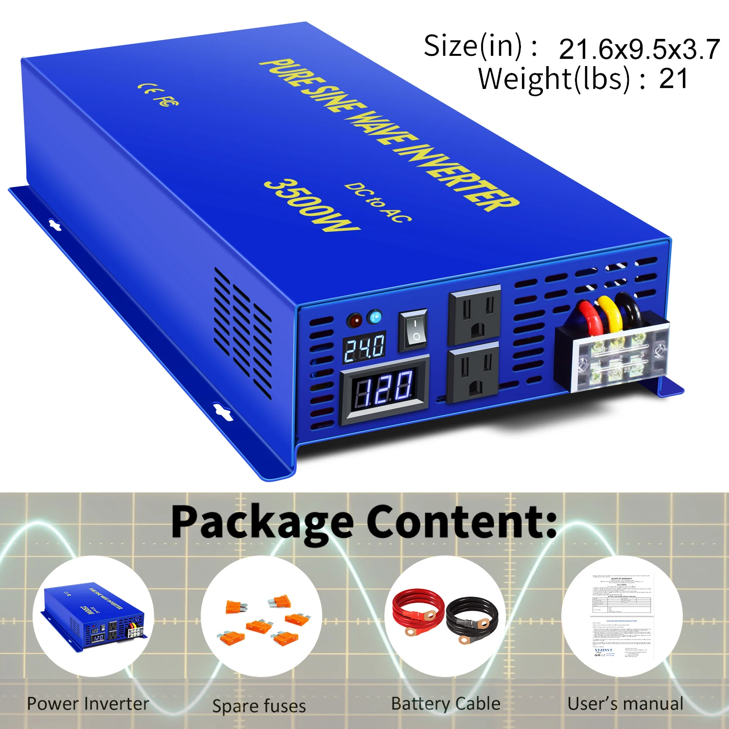 Description Picture 4 of item3500W Pure Sine Wave Solar Inverter 24V 220V Solar Panel Generator  Power Inverter 12V/36V/48V DC to 100V/120V/240V AC Converter