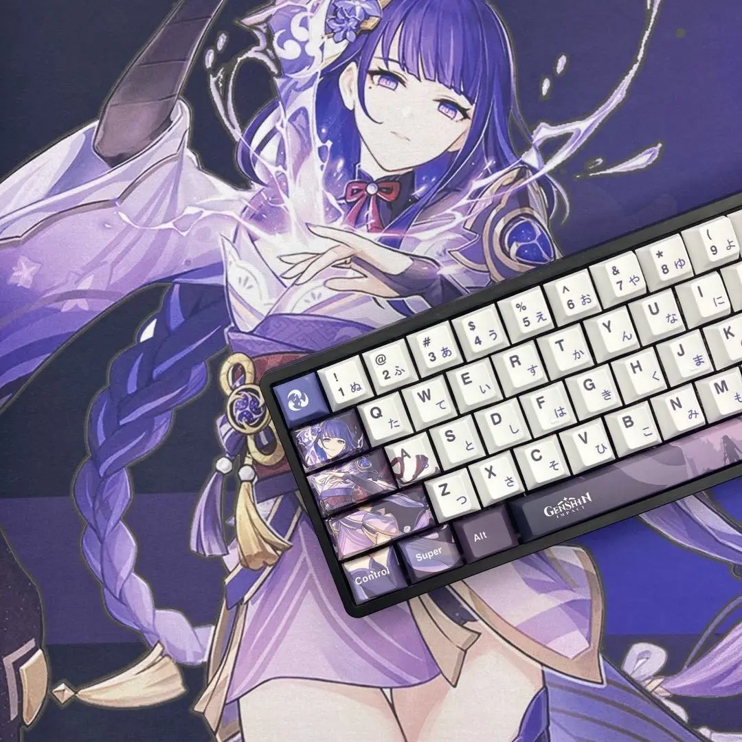 Genshin Impact Raiden ei Pbt Keycaps Perfil Cereja Keycap Personalizado para Interruptor mx Teclado Mecânico Mouse Pad 128 Teclas - Imagem 5
