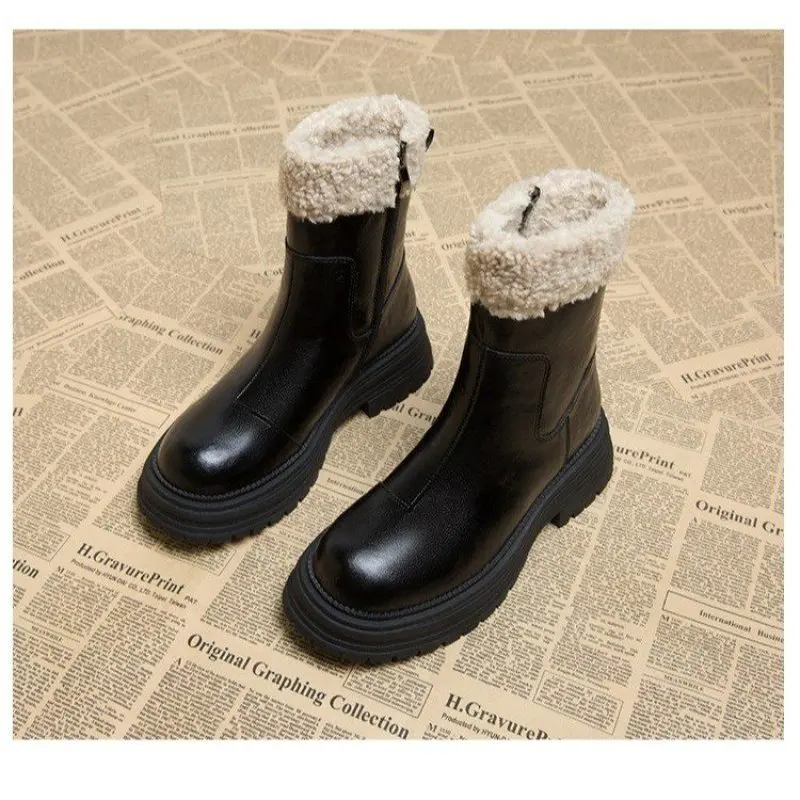 Fashion Faux Lamb Fur Women Knee Boots Plush Thick Sole Ankle Boot Soft Leather Zipper Winter Shoes for Women Warm Knight Boots