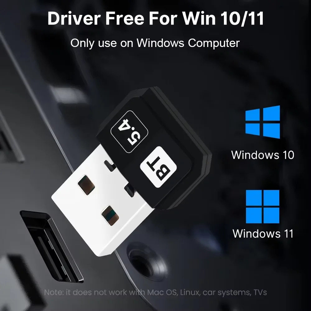 USB 블루투스 5.4 어댑터 플러그 앤 플레이 동글 듀얼 모드 송수신기 오디오 무선 PC 노트북 윈도우 11/10 드라이버 무료