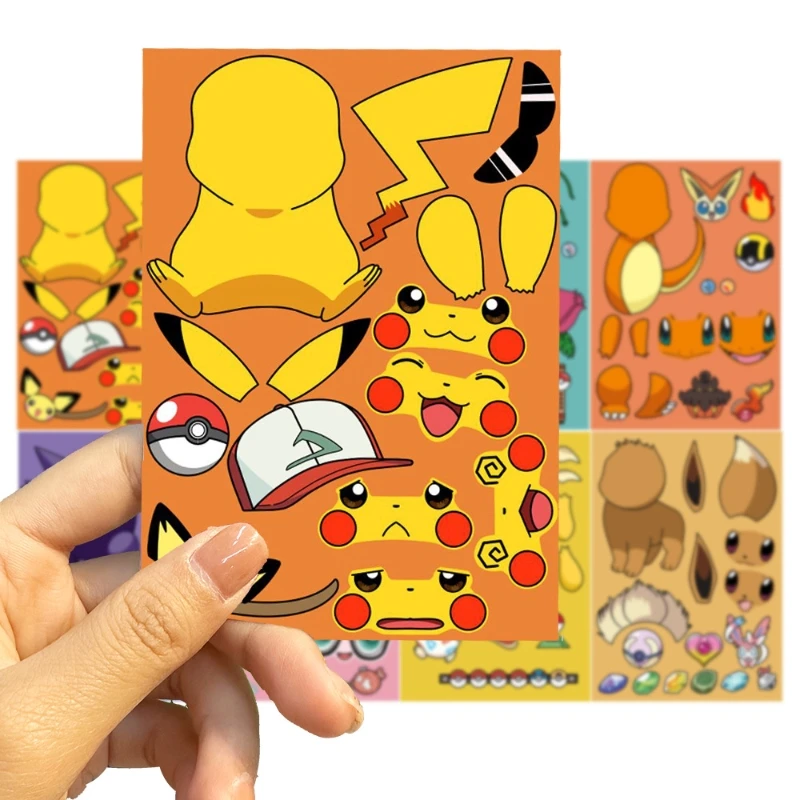 Pokémon DIY Creative Children Puzzle Stickers Cute Anime Characters Pikachu Waterproof Puzzle Stickers Kid's Toys Gifts