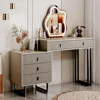 White Dressing Table with Mirror and Light, Small Makeup Table with 5 Drawers, Modern Makeup Table with Adjustable Cabinets 1