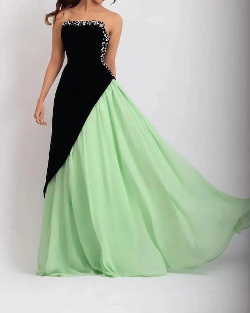 

Saudi Arabia Prom Dresses Black and Greed Evening Dresses Crystal Beaded Square Formal Women Occasion Party Gowns