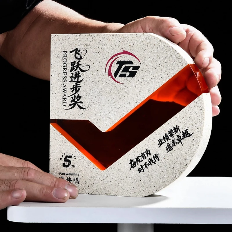 Customized High-end Marble Crystal Trophy, Excellent Staff Company Annual Meeting Awards, Home Decoration Outstanding Medal, 1Pc