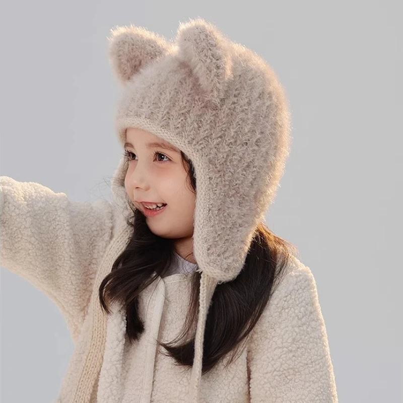 Children's Plush Beanie Hats for Girls and Boys New Autumn/Winter Collection Warm Knitted Beanie Hats for Babies