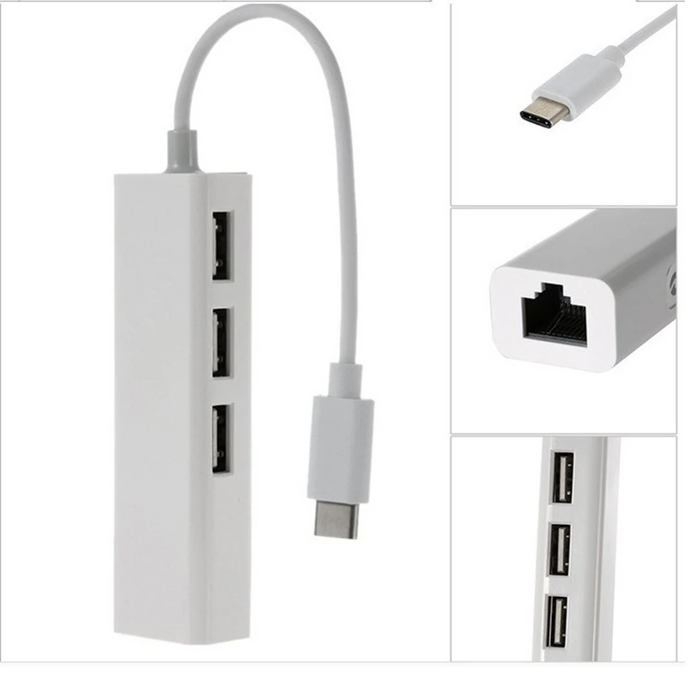 USB C타입-RJ45 랜 네트워크 카드, USB 2.0 이더넷 카드 허브 스플리터 어댑터, 노트북 PC 드라이버 무료, 4 in 1, 10GBit/s