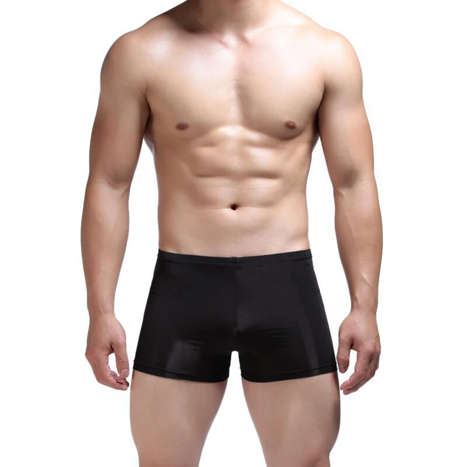 Men's Underwear Solid Color Moisture-Wicking Breathable Ice Silk Boxer Briefs Elastic Short Leg Underpants