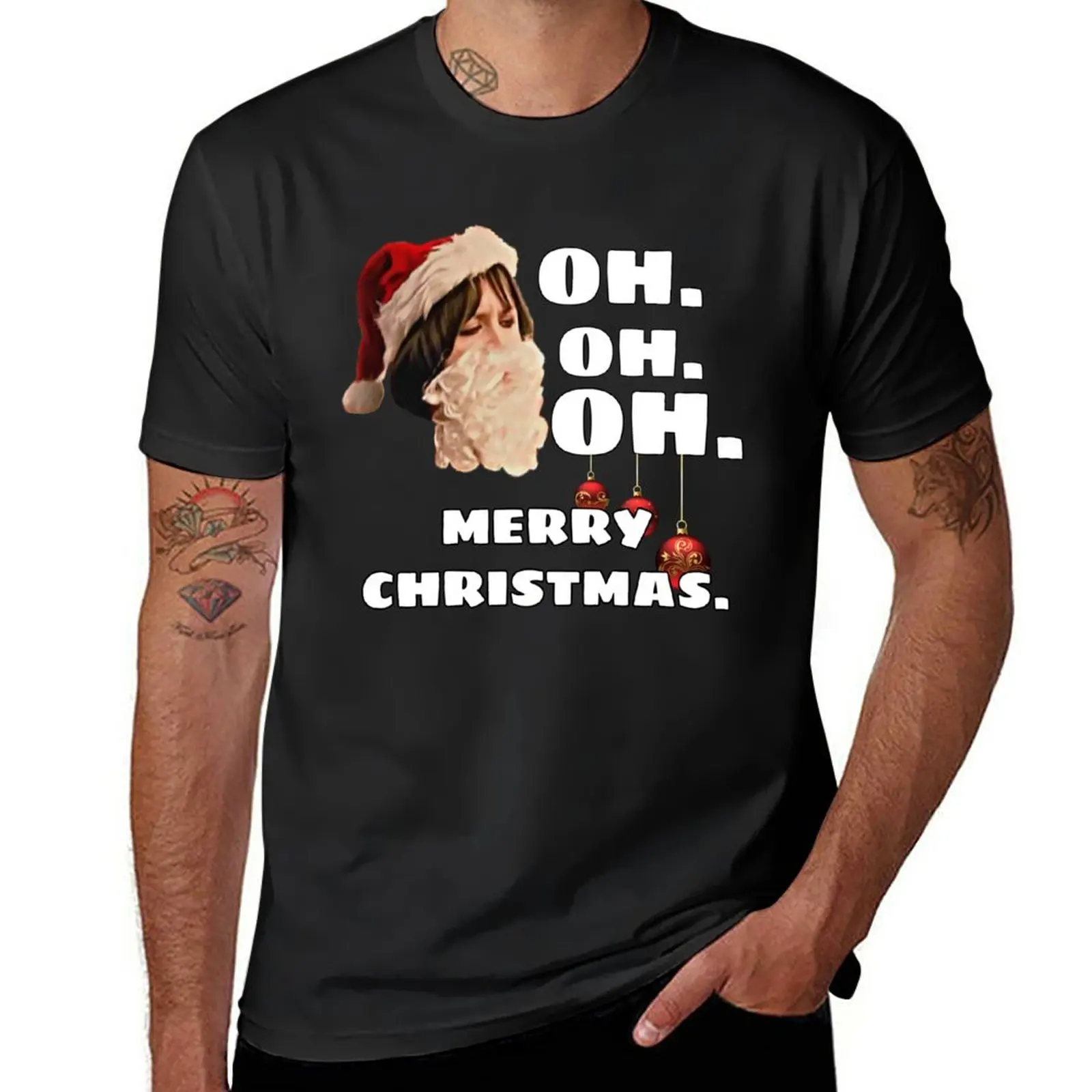 

Новинка, футболка с надписью «Oh Merry Christmas», футболка с Санта-Клаусом, спортивные футболки для фанатов, новое издание, футболка, простые черные мужские футболки