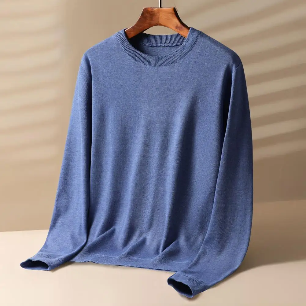 Versatile Round Neck Sweater Soft Knitted Round Neck Sweater for Fall Winter Long Sleeve Pullover with Anti-shrink Anti-pilling
