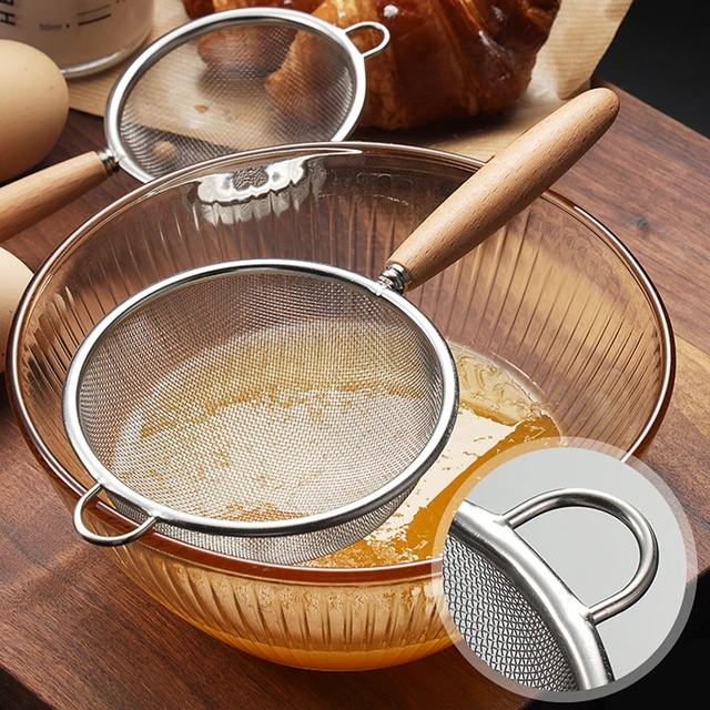 Petite passoire en acier inoxydable avec manche en bois, maille fine,  filtre multifonction, tamis à farine, outils de cuisson de cuisine -  AliExpress