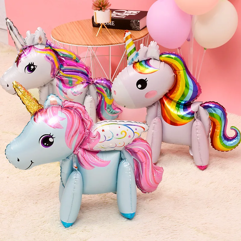 Aluminum Foil Balloon Birthday First Anniversary Party Decoration Cartoon 3D Unicorn Pauli Pegasus