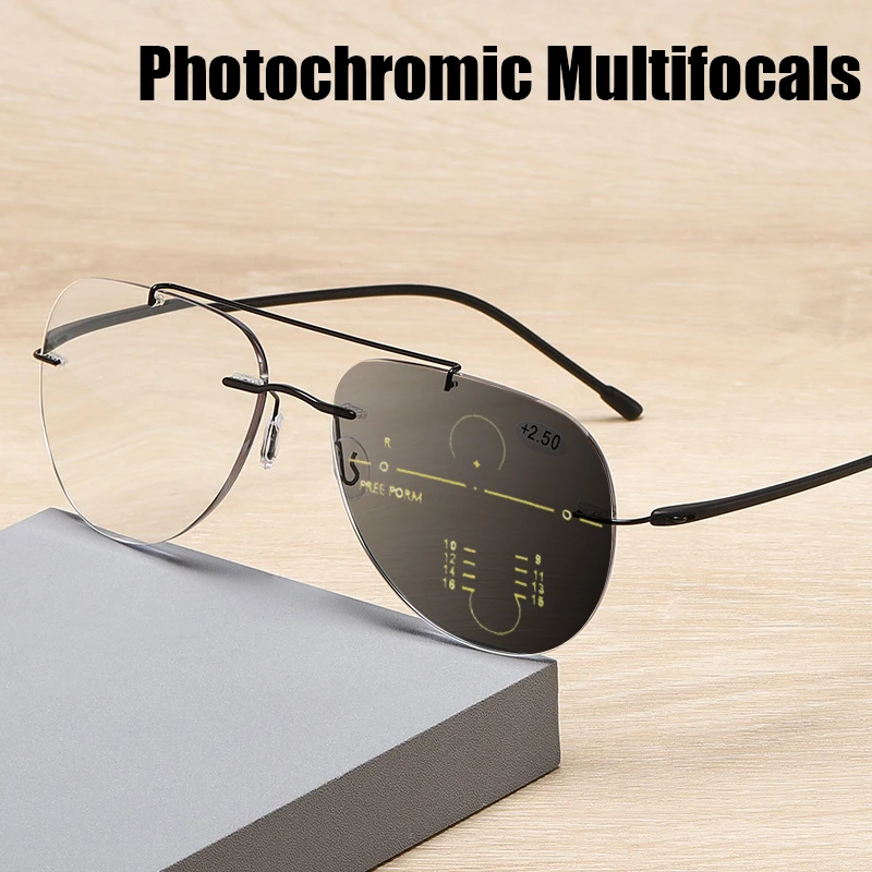 

Фотохромные многофокальные очки для чтения без оправы, мужские Модные двухцелевые прогрессивные спортивные очки для дальнозоркости