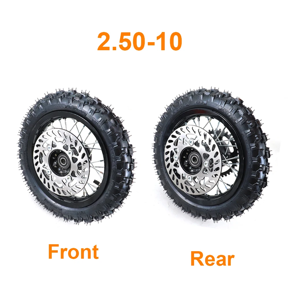 

Front Rear 10 Inch Black Steel Wheel 2.50-10 Tire 32 Spoke Rim Disc Brake Wheel Suitable for CRF50 Off-road Motorcycle